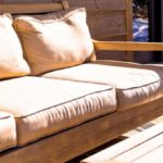 Outdoor Furniture - Brown Wooden Futon Placed Near Coffee Table